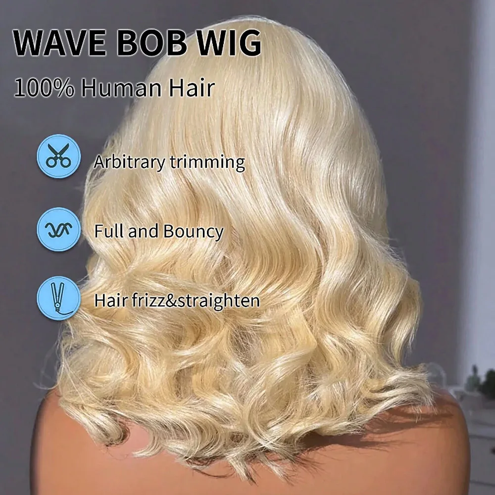 250% Density 13x4 HD Lace Frontal Wig Body Wave Bob 613 Honey Blonde Body Short Bob Transparent Lace Frontal Wig 16 Inch