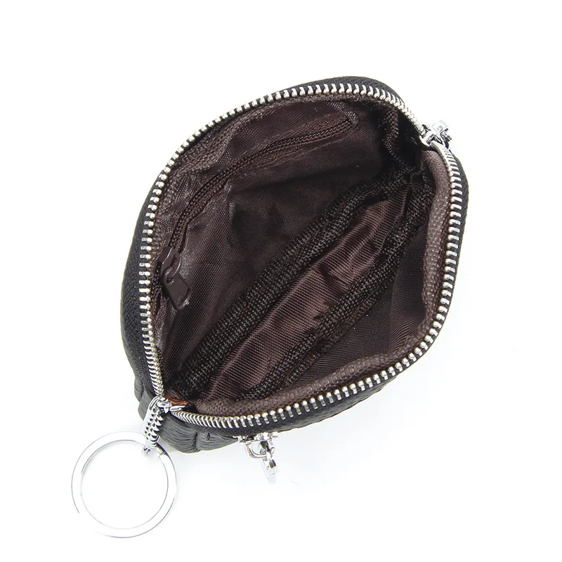Genuine Leather Coin Purse with Keychain for Women Small Change Purse for Coins Women's Zipper Wallet Top Layer Cowhide