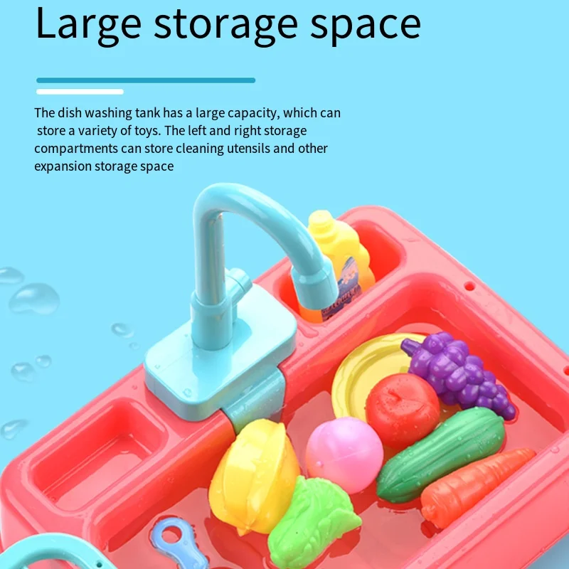 Kitchen Electric Wash Basin Sink Kit Children Pretend Play Toys Automatic Circulating Water Outlet Educational Cleaning House Gift for Children
