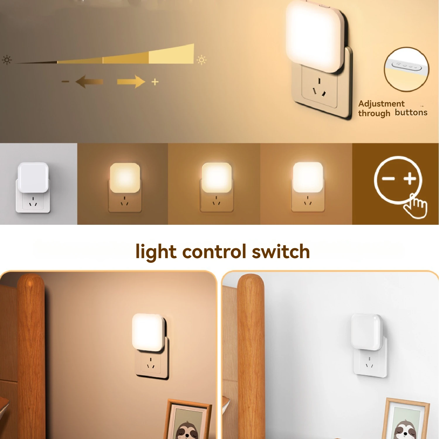 2pcs Dimmable Night Light Plug into Wall, Light Sensor Night Light Plug in - Adjustable Brightness Plug in Night Lights