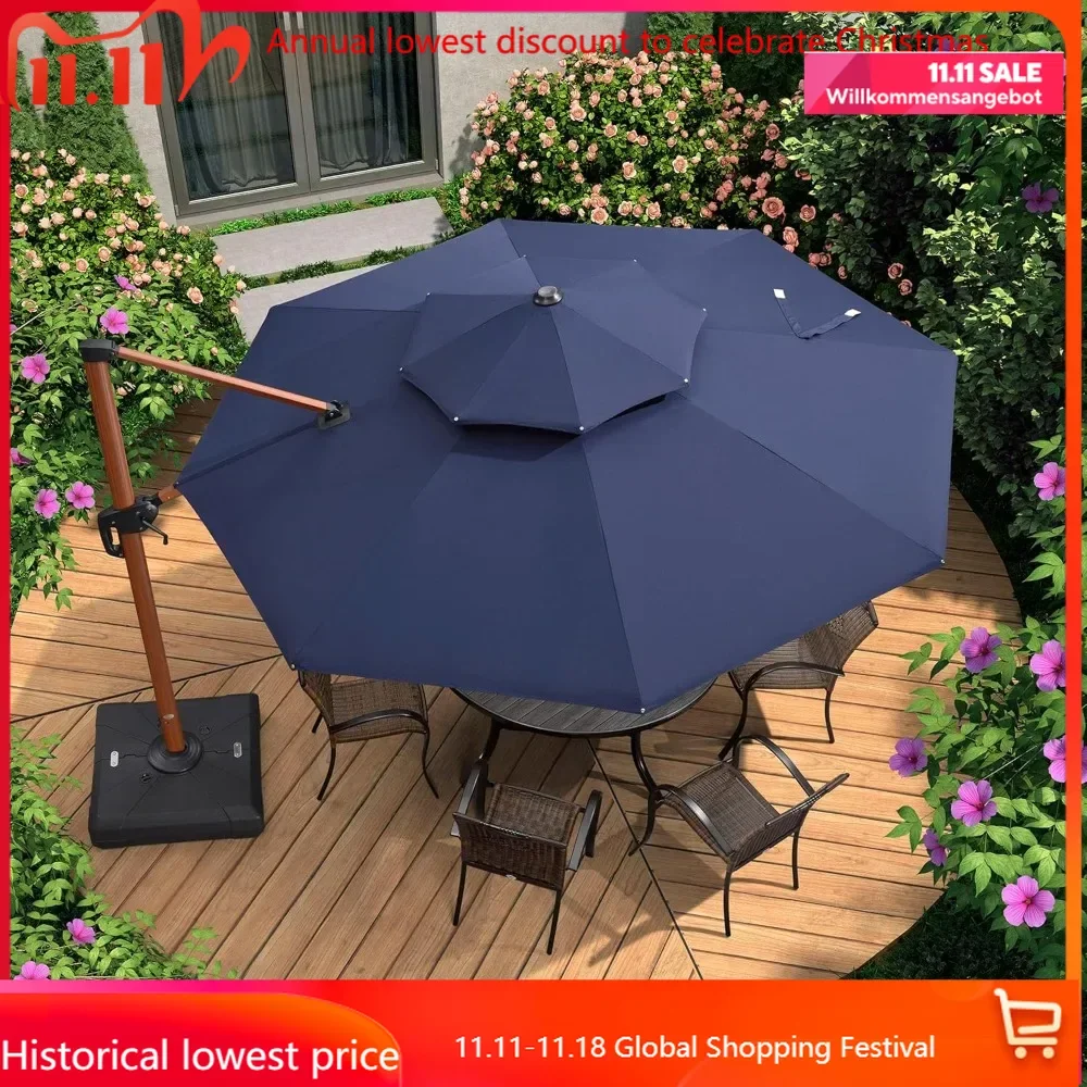 10ft Patio Umbrella Outdoor Round Umbrella Large Cantilever Windproof Offset Umbrellas Heavy Duty Sun Umbrellas
