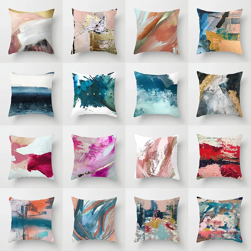 

Abstract Pillowcase Handpainted Geometric Pattern Polyester Home Bedroom Living Room Sofa Decorative