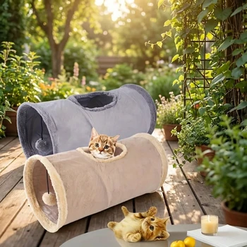 Foldable Plush Cat Tunnel Tent 1
