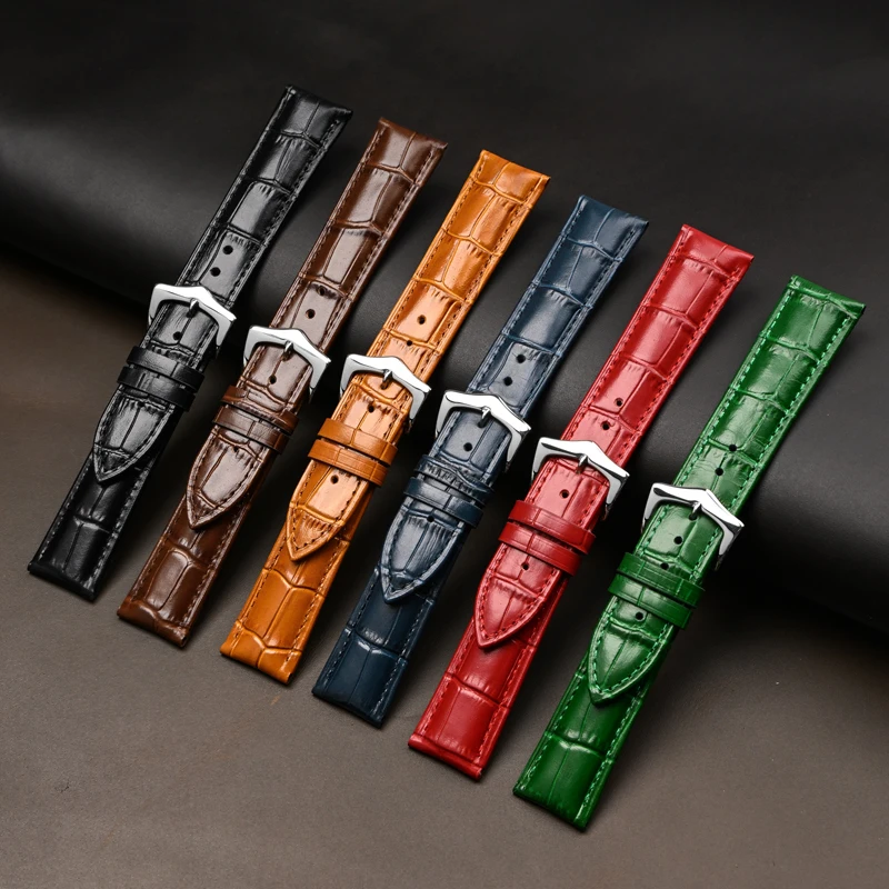 Genuine Leather Bamboo Texture Watch Strap with Metal Pin Buckle - Soft, Comfortable, and Breathable Calfskin Band