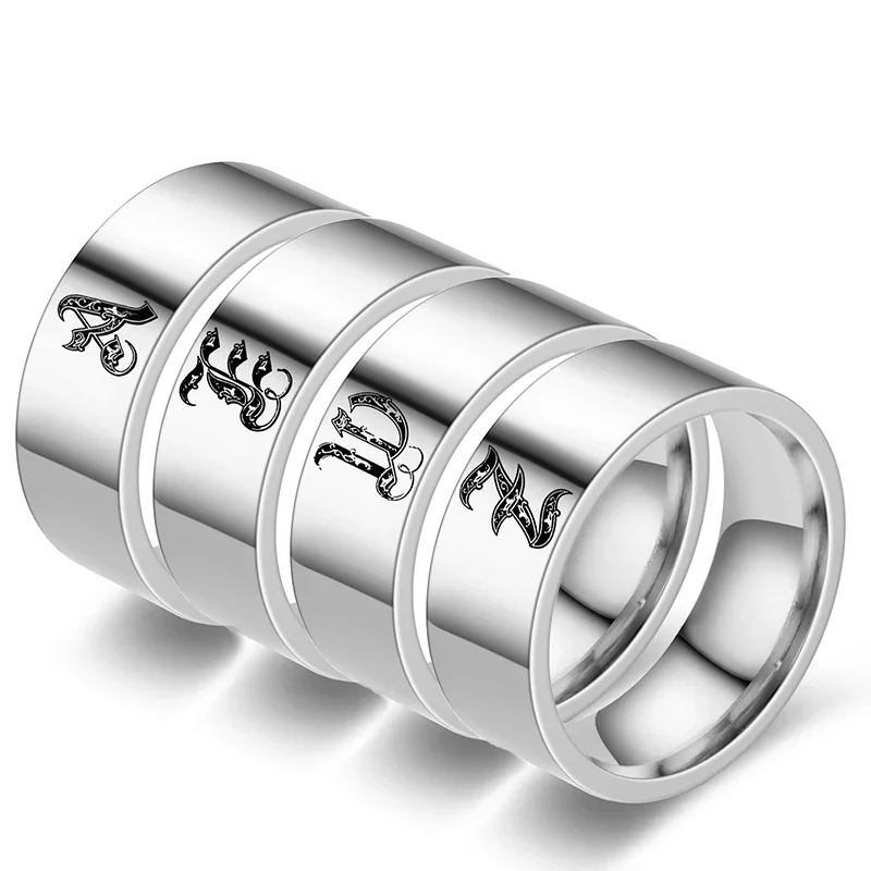 26 Stainless Steel Rings With English Letters AZ Initials Female Creative Ring Wedding Parties Couples Jewelry Accessories Gift Finger Ring Wedding Rings Stainless Steel Ring Ring Set Couples Rings Wedding Ring