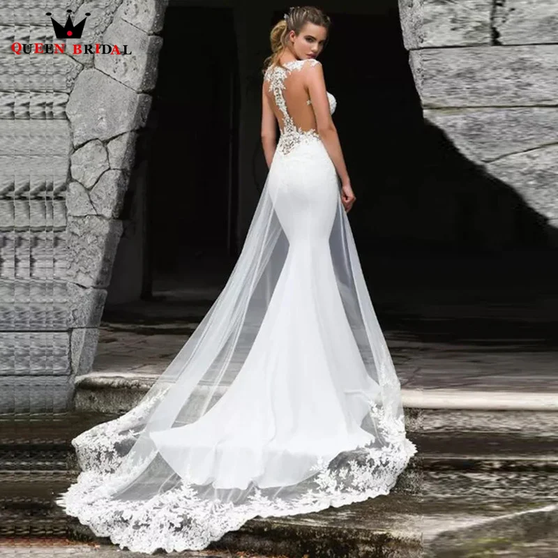 HAMMAH-Vestido de casamento sereia sem mangas para mulheres, decote em v,  sem costas, Sweep Train, apliques requintados, noiva, 2023 - AliExpress