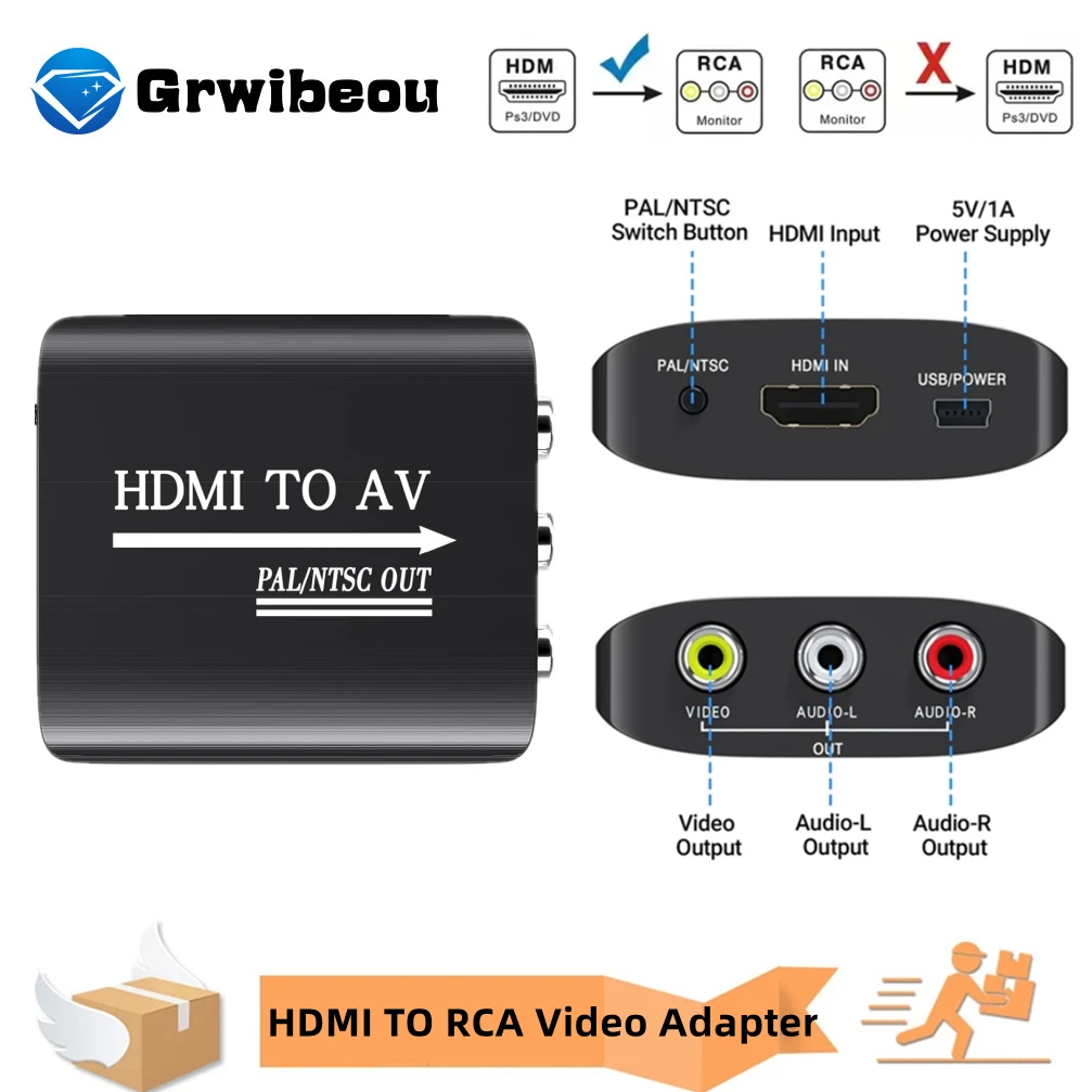 

HDMI-compatible TO RCA Composite Scaler Converter 1080P HDMI TO AV Video Adapter Support NTSC PAL Output For For HDTV Projector