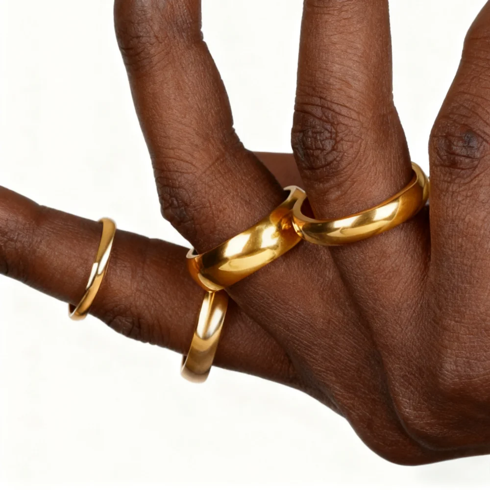 Minimalistischer, schlichter, glatter Edelstahlring für Damen und Herren, klassische 18 Karat vergoldete Paarringe, Hochzeit, Verlobung, Schmuck
