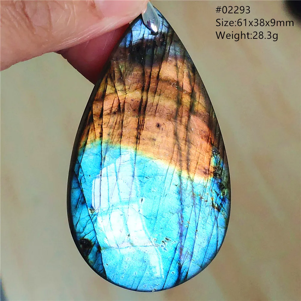 Natural Colorful Labradorite Pendant Water Drop Blue Light Rainbow Labradorite Women Men Necklace Jewelry AAAAAA