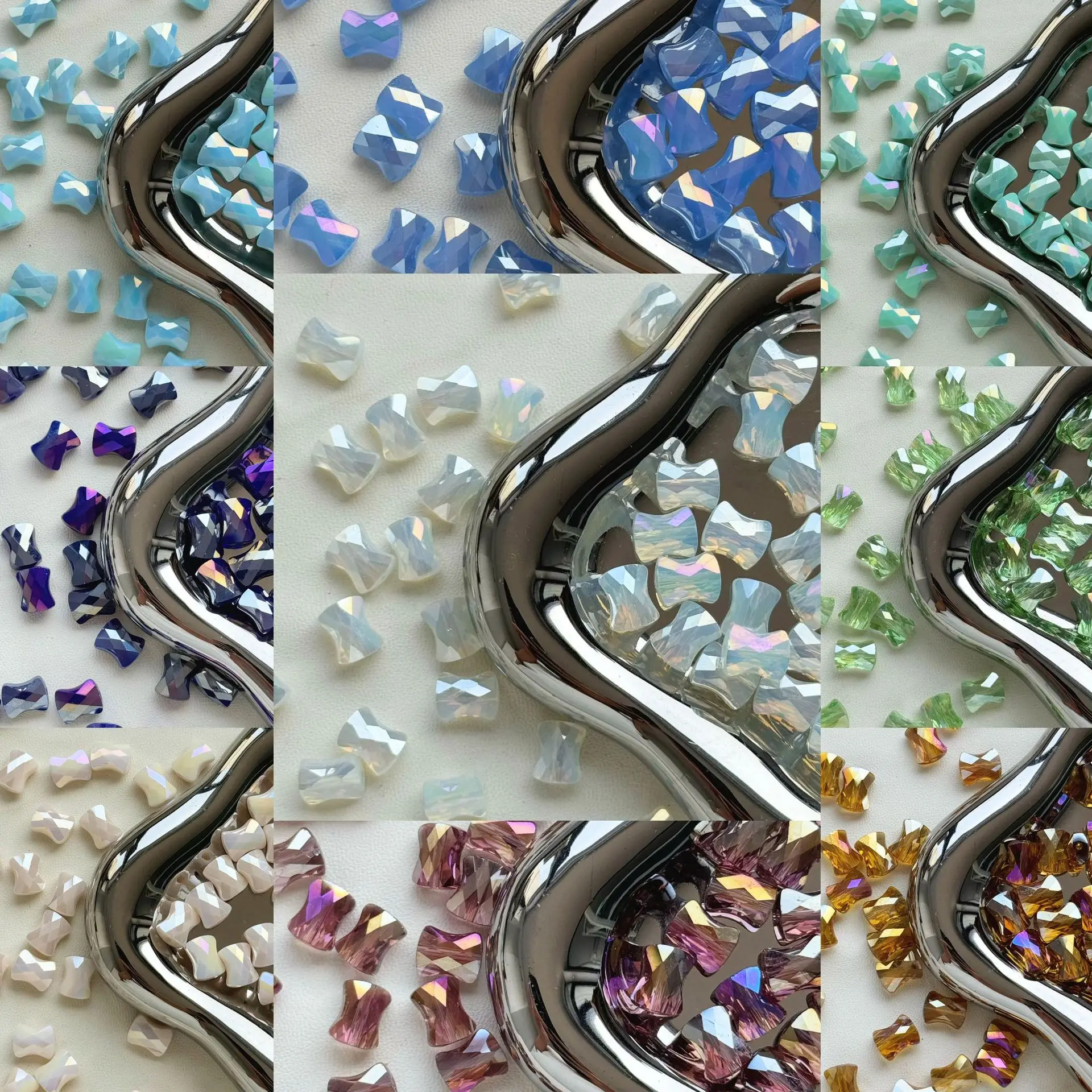30개 8x10mm 각진 크리스탈 유리 구슬 AB 컬러 슬럽 형태 DIY 보석 제작용 느슨한 구슬 팔찌 및 의류 장