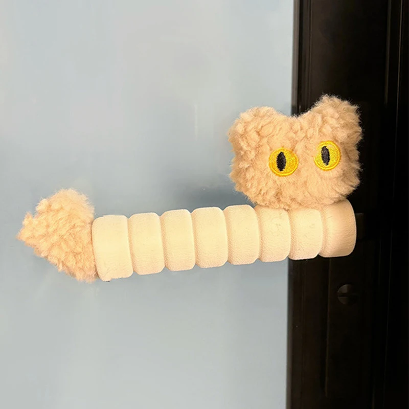 1 Pair Lovely Cartoon Cat Door Handle Sleeve Protective Cover Baby Safety Guard EVA Plush Anti-collision Cover Home Decor