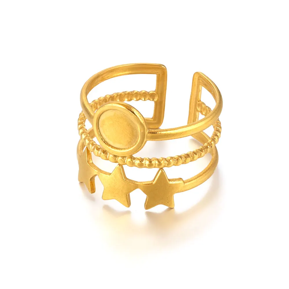 4 Stück offene Ringbasis Edelstahlringe Rohling Fassung DIY Runde ovale Harz Cabochons Tablett Ring Lünette Ring Schmuckherstellung – Detail 7