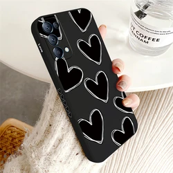 Fashion Love Heart Matte Silicone Case Cover - Elegant Liquid Protection for Reno 5 Lite (Black-336W)