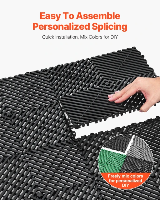 SucceBuy Interlocking Drainage Mat 12inx12in 12/24/40/50/55 Pcs Splicing Mats Non-Slip PP Drainage Floor Tile & Shower Mat
