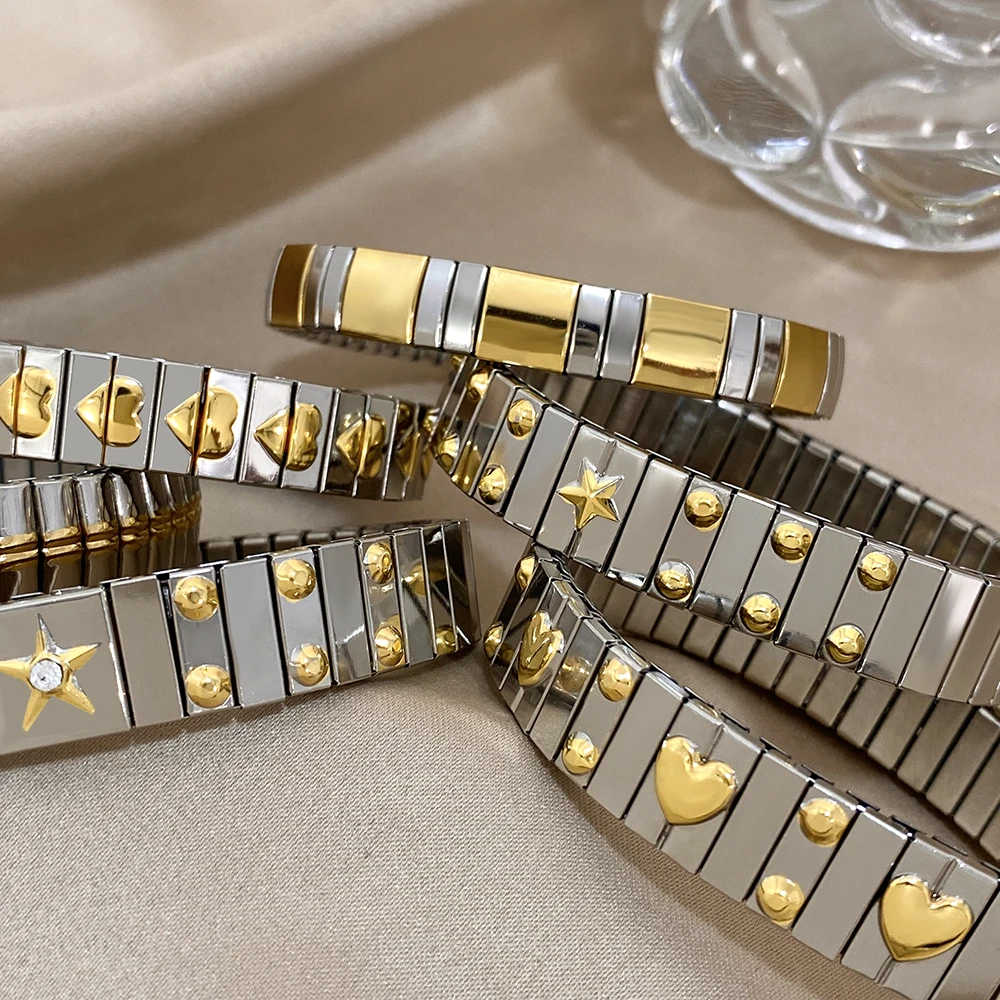 Bracciale Rigido Elastico Dorato In Acciaio Inox – Gioiello Vintage Per Coppie E Regali