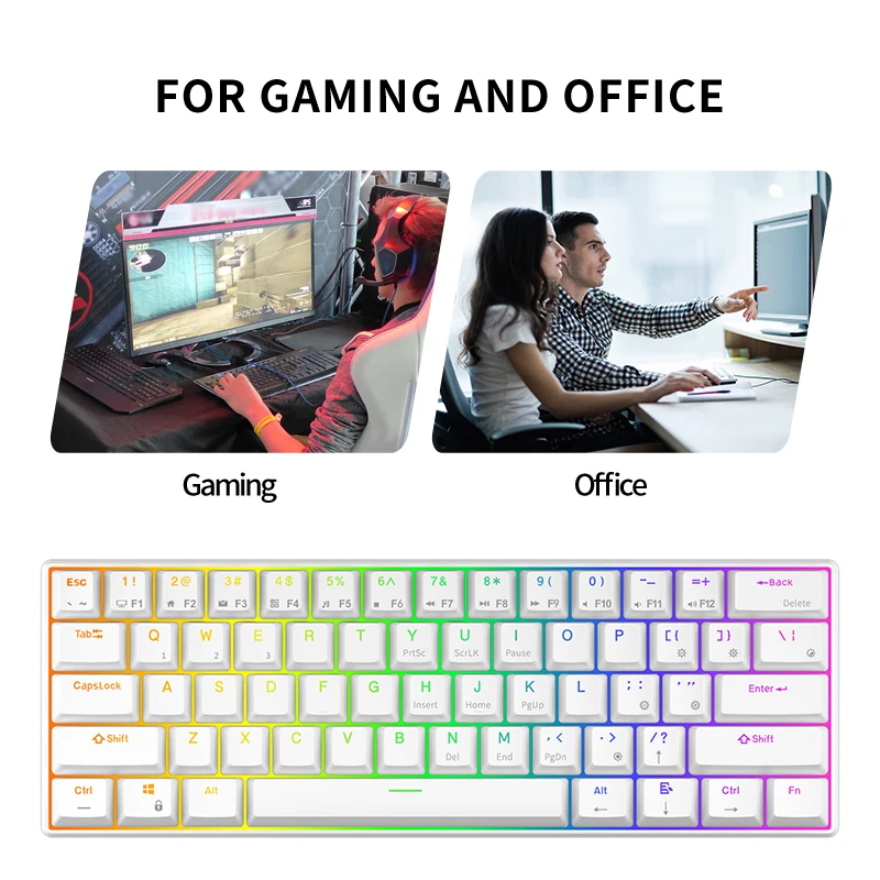 Teclado Gamer Hot-Swappable, Tri-Mode, Bluetooth 5.0, 2.4G, USB-C, 61 Key, RK61