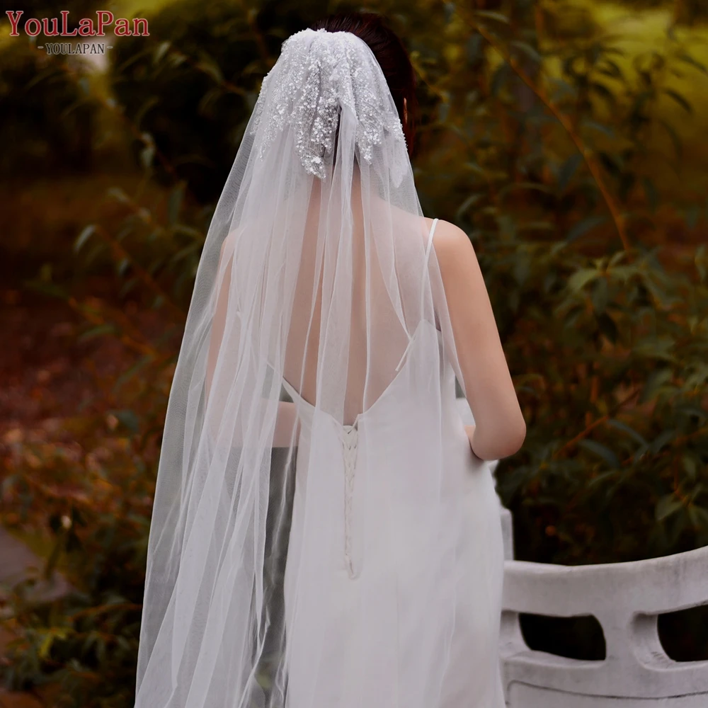 

YouLaPan Wedding Veil with Sequins 2 Meters 1 Tier Long Cathedral Bridal Veil Wedding Accessories for Brides V19