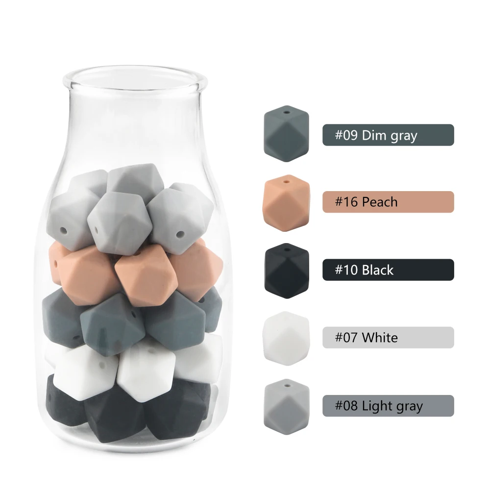 Set of 10 Pearl Hexagon Silicone Beads