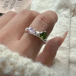 Elegant 925 Sterling Silver Minimalist Pink and Green Stone Ring - Handcrafted Fine Jewelry Gift - Resizable (As picture)