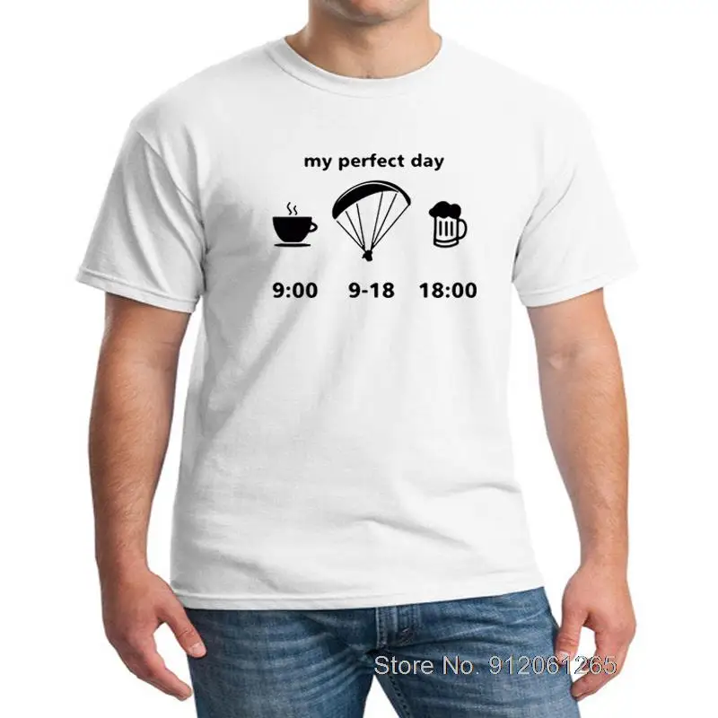 

Men Clothing Fashion Brand Short Sleeve T Shirt Top My Perfect Day Evolution Of Paragliding Drink Tea&Beer Funny Print T-Shirts