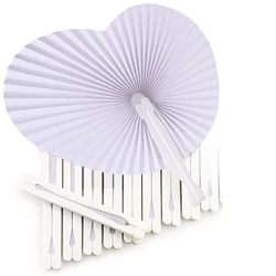 24-84pcs White Folding Fan Heart Shape Circular Blank Paper Hand Fans Outdoor Gatherings Party Birthday Wedding Decor DIY Pictu