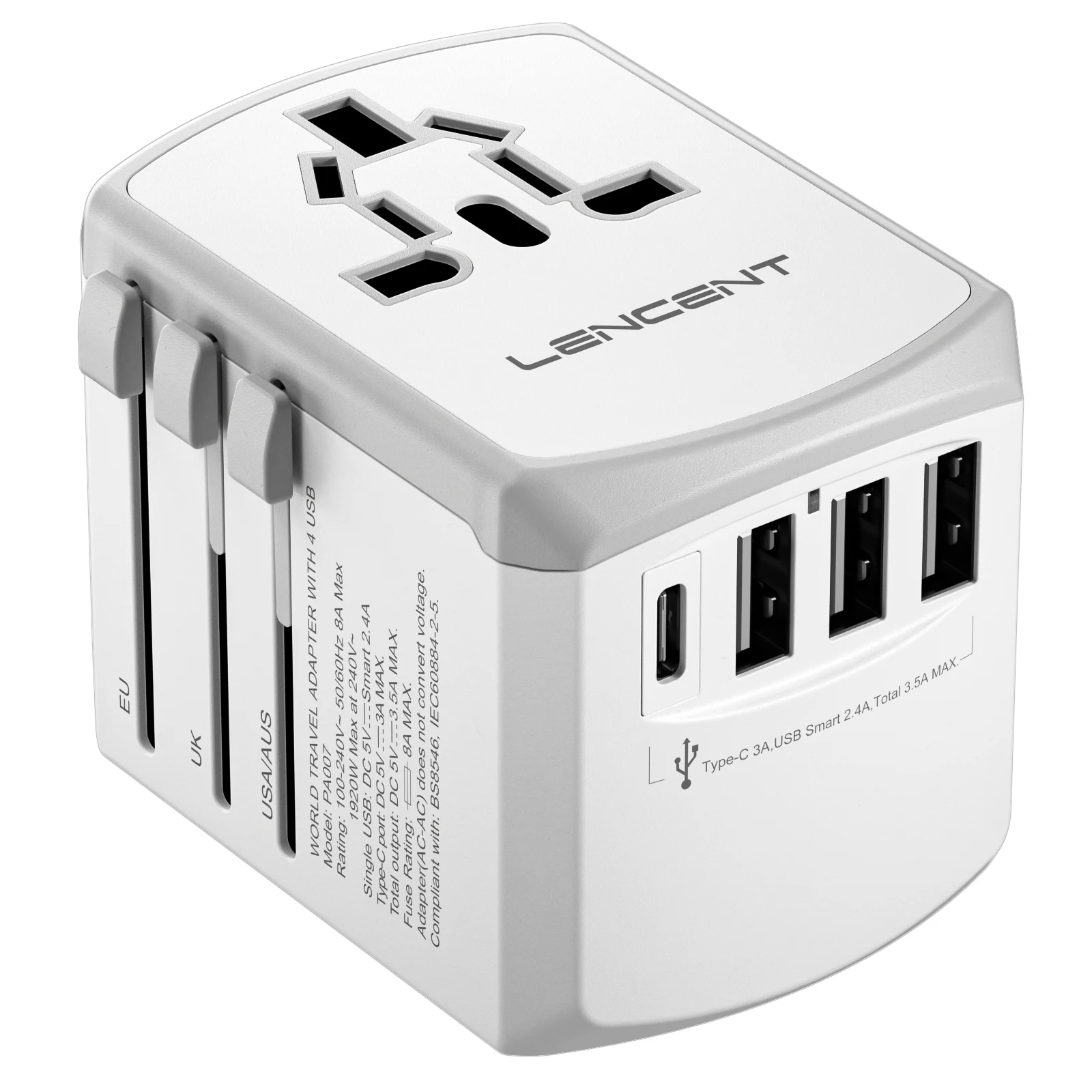 White 3 USB 1 Type C