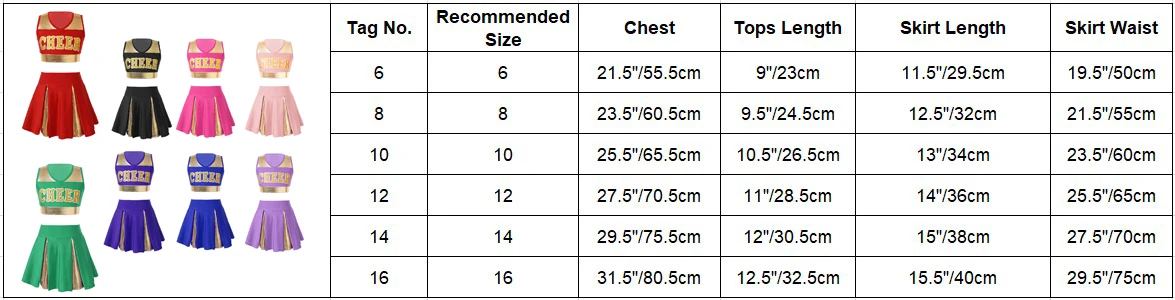 Description Picture 2 of itemKids Girls Cheerleading Costume CHEER Dance Clothes Set Letter Print Top with Skirt Children Cheerleading Uniforms Dancewear