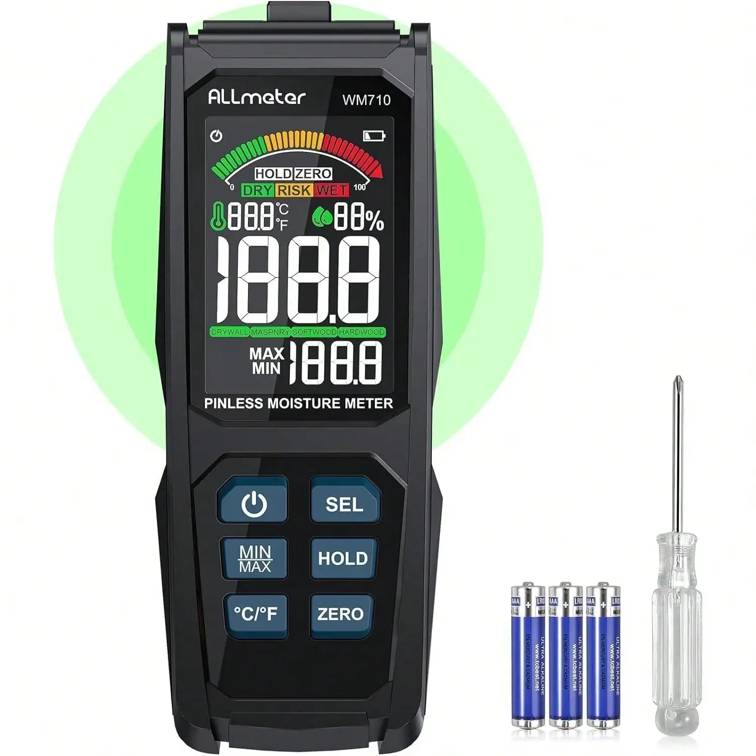 20mm Analysis Depth Wood Moisture Meter Color Display Alarm Function Walls Wood Masonry Plaster Building Materials