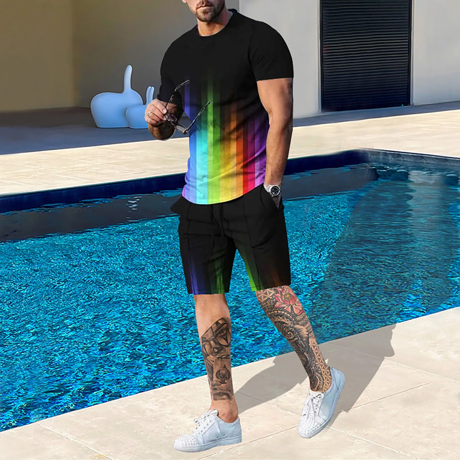 

Набор одежды для мужчин в стиле унисекс, Комплект из 3-х предметов, спортивный комплект для ношения летом, юбка и шорты, стильный комплект из 2 предметов