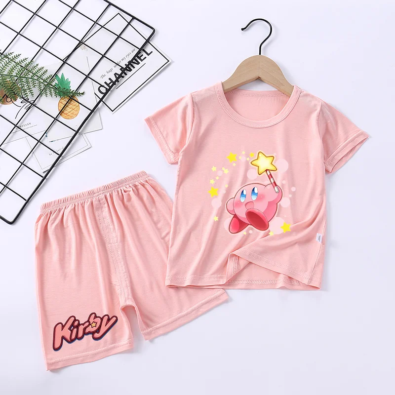 thumbnail image 1 of Kirby-Conjunto de pijama de dibujos animados para niña, ropa de dormir cómoda, camiseta rosa, pantalones cortos de manga corta, 1 of 5