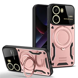 Luxury Armor Rugged Magnetic Holder Case with Lens Protection Cover for POCO F8 Ultra (Rose Gold)