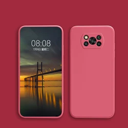 Square Liquid Silicone Soft Camera Protection Cover - Poco x3 (Camellia red)