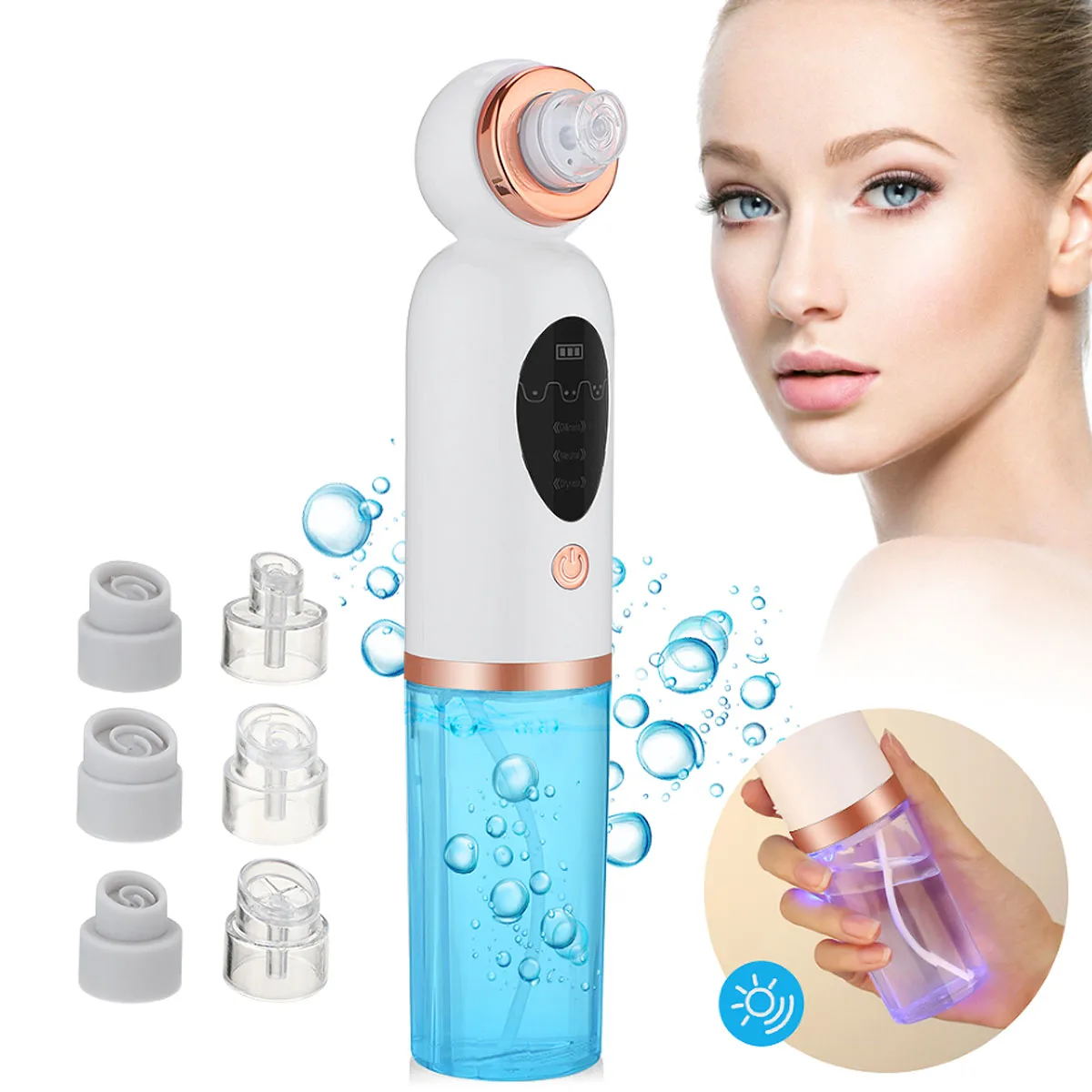 Small bubble beauty instrument, home pore cleansing suction blackheads, 3 suction 6 replaceable head