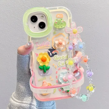 Flower Bracelet Chain Phone Holder Case For iPhone 16 17 15 14 13 12 11 Pro Max XS Max XR 3D Frog Rabbit Bracket Stand Cover 1