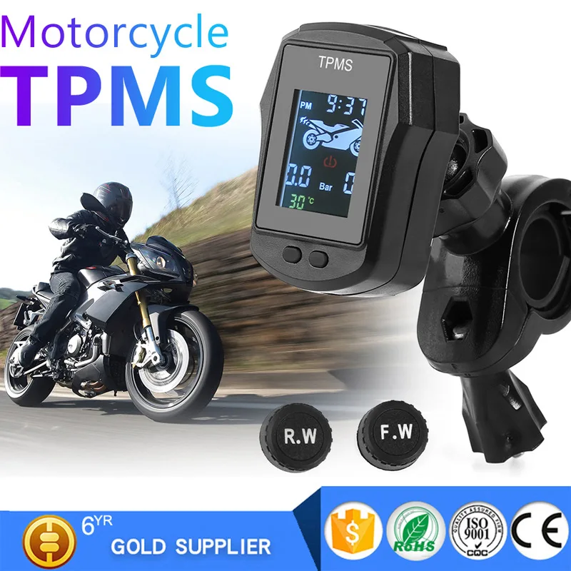 

Motorcycle Tire Pressure Monitoring System TPMS Wireless Internal Tire Pressure Detector Outdoor With Clock External Sensor