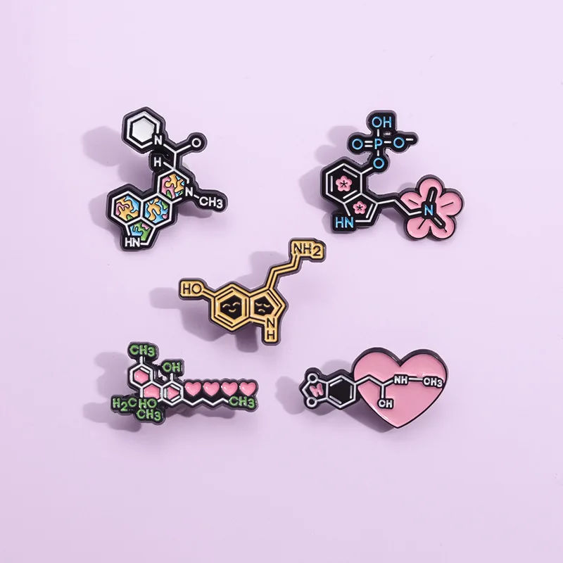 Kreative chemische Metallbrosche, molekulare Blume, Reagenzglas, Dopamin, Katze, Hund, Wissenschaft, Spritze, Chemie, Forschung, Abzeichen, Pins, Schmuck – Detail 6