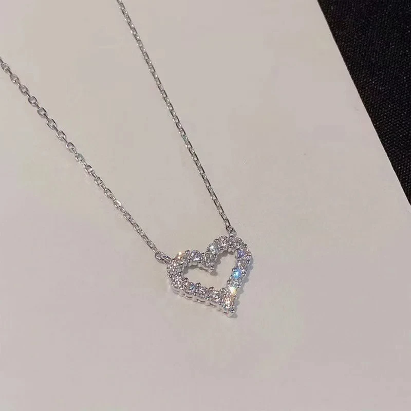 Collana con pendente in zircone a forma di cuore di moda coreana per le donne, collana a catena con temperamento, regalo di gioielli per feste di compleanno_voghion.com