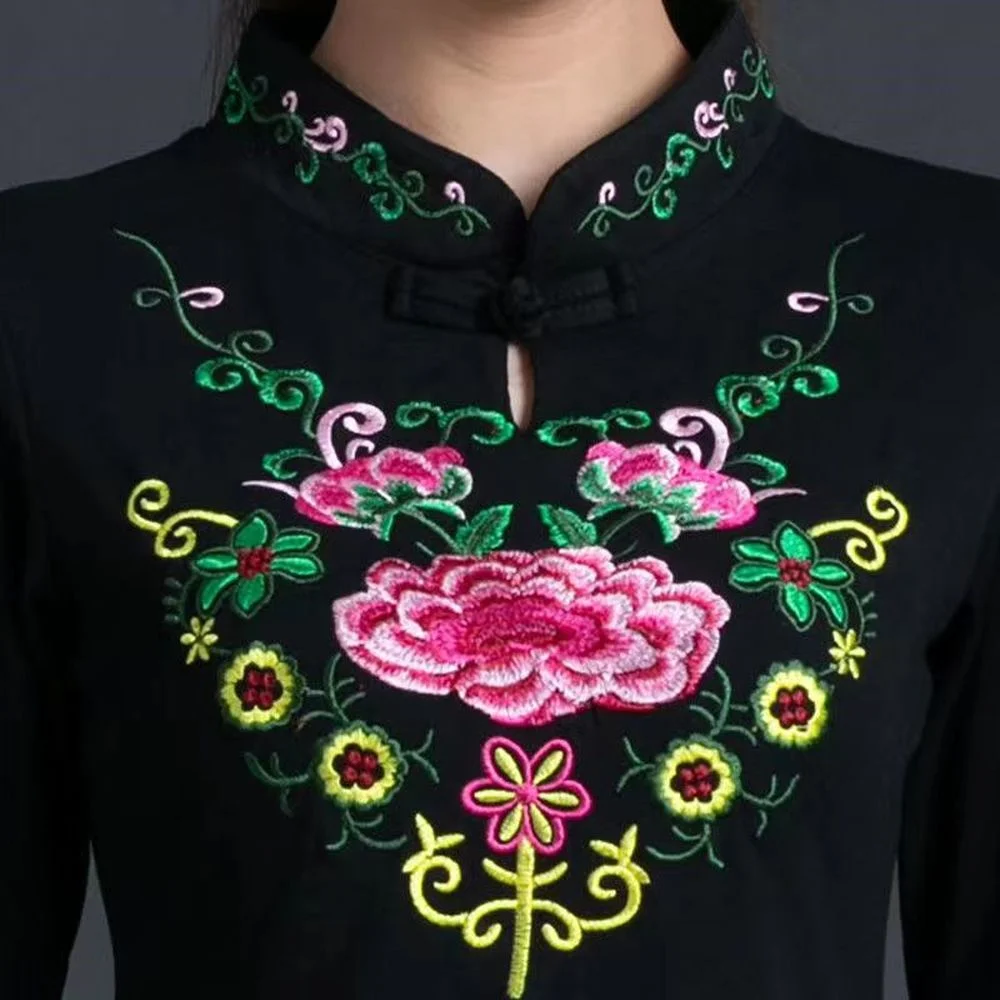 Chemise Brodée De Style Chinois Pour Femme, Vêtement En Coton Et Lin, Col Montant, Manches Trois Quarts, Vintage, Décontracté, Hanfu Tops