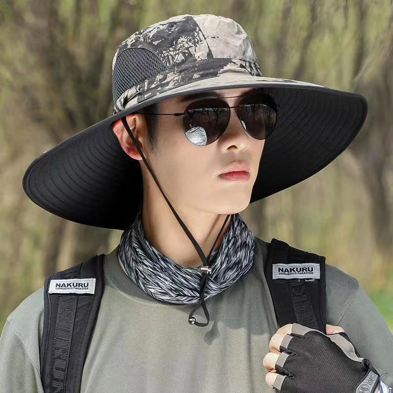 Chapeau d'été pour hommes, pare-soleil d'extérieur, seau, protection solaire, résistant aux UV, large avant-toit, pêche, alpinisme, casquettes à séchage rapide_voghion.com