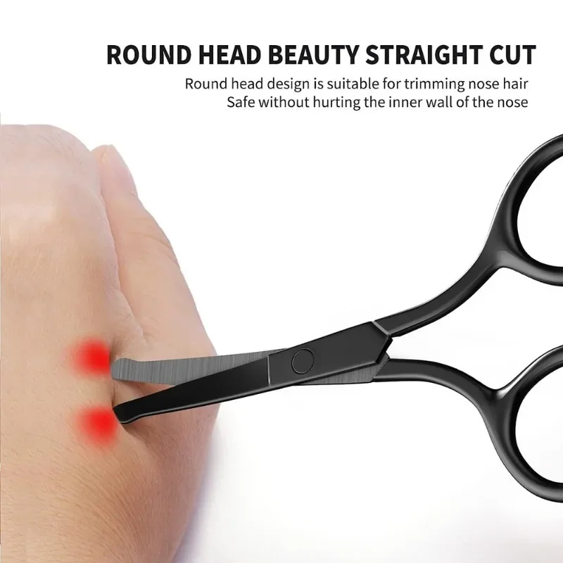 Silver Mirror Light Black Round Head Safety Nose Hair Scissors Neutral Stainless Steel Scissors Manual Trimming Shears tools New 5
