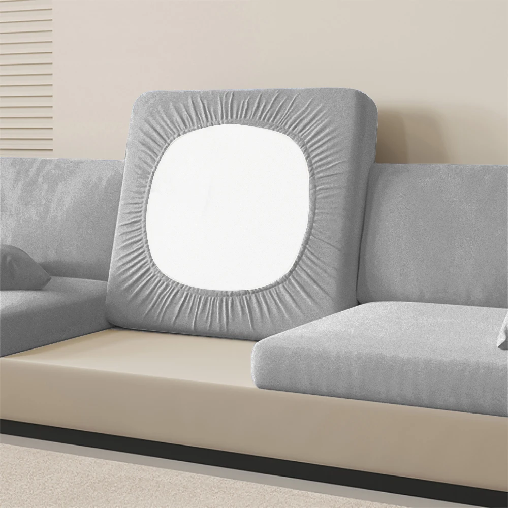 Solid Color Stretch Velvet Sofa Seat Cushion Cover For Living Room Removable Elastic Plush Sofa Seat Covers Furniture Protector
