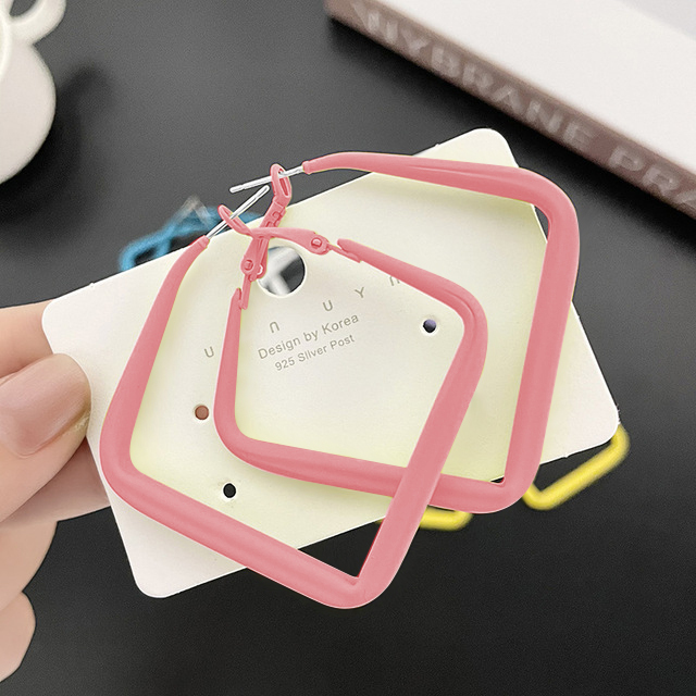 New Trendy Oversize Geometric Big Hoop Earrings For Women Nicaron Color Exaggerated Large Square Earrings Punk Jewelry