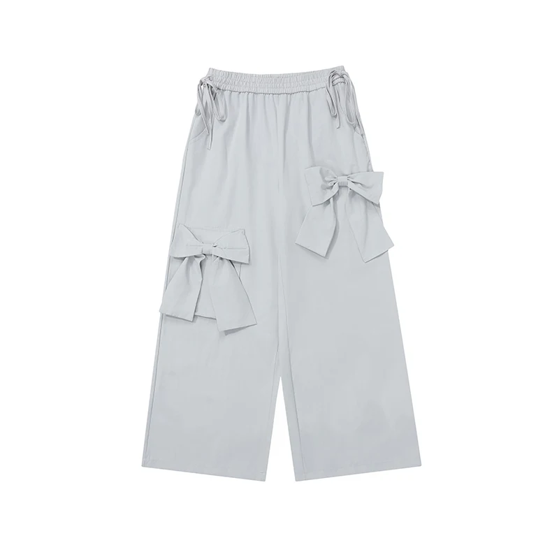 Girly Sweet Pink Women's Casual Pants 2024 Spring New Fashion Y2k Loose Slimming Bow Wide Leg Pants Women Elegant Trousers