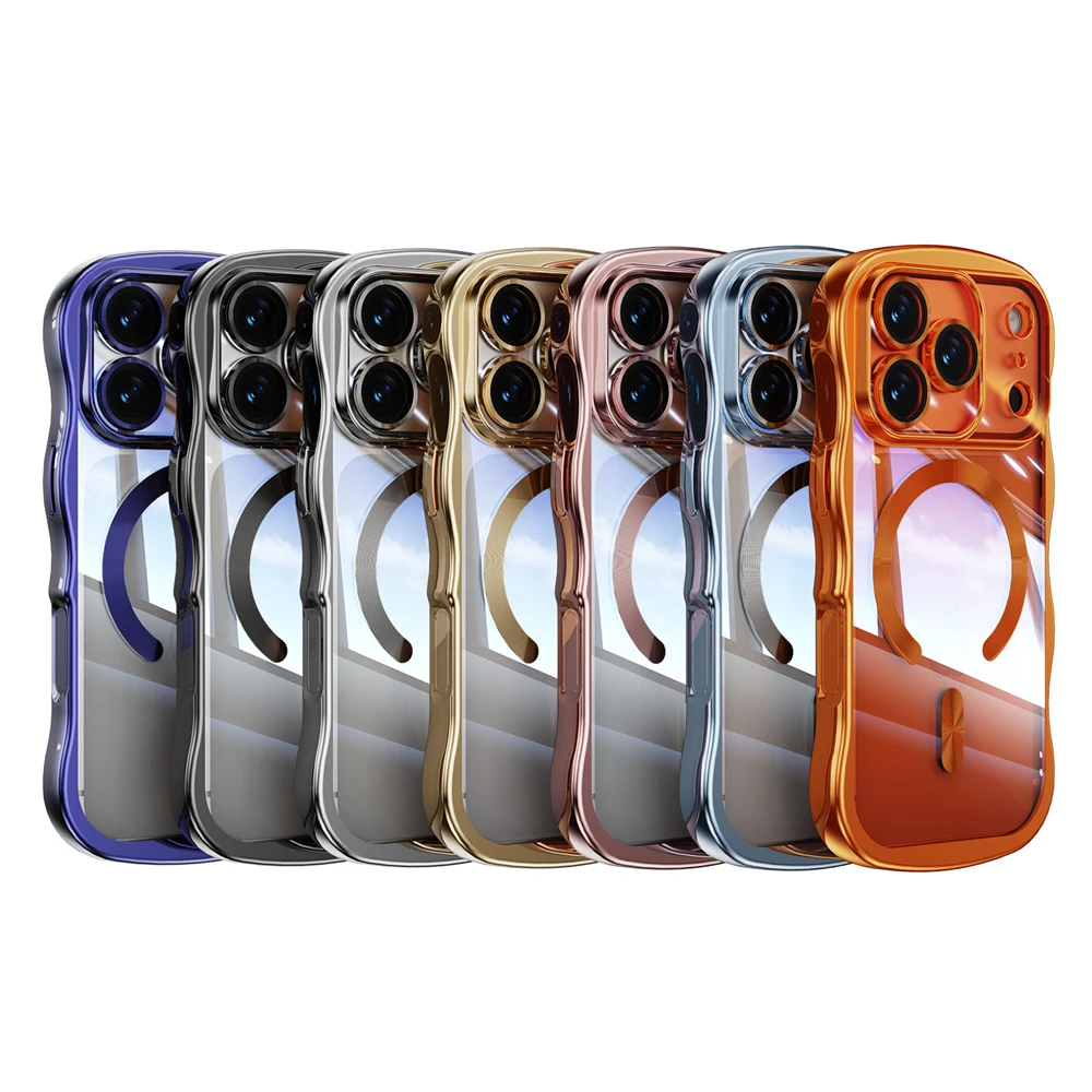 Luxury Plating Magnetic Transparent Phone Case with Wavy Frame Design