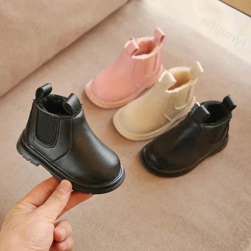 Vintage Children Snow Boots Pink Platform Fur Boots For Girls Kids Baby Winter Keep Warm Shoes Toddler Boys Size 15-19