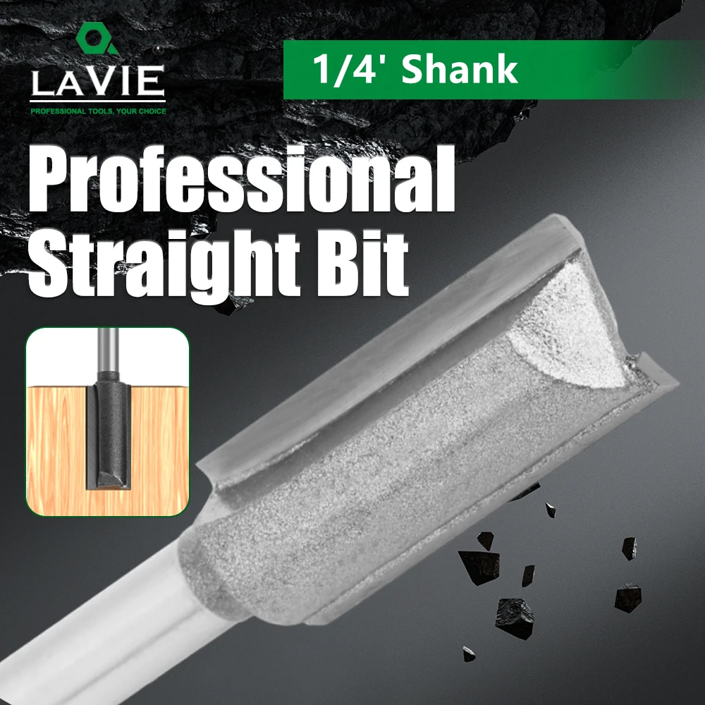 LAVIE 1 Stück 1/4" Schaft Gerader Fräser 3/8" x 30mm Holzfräser Hartmetallbestücktes Nutwerkzeug für Holzbearbeitung