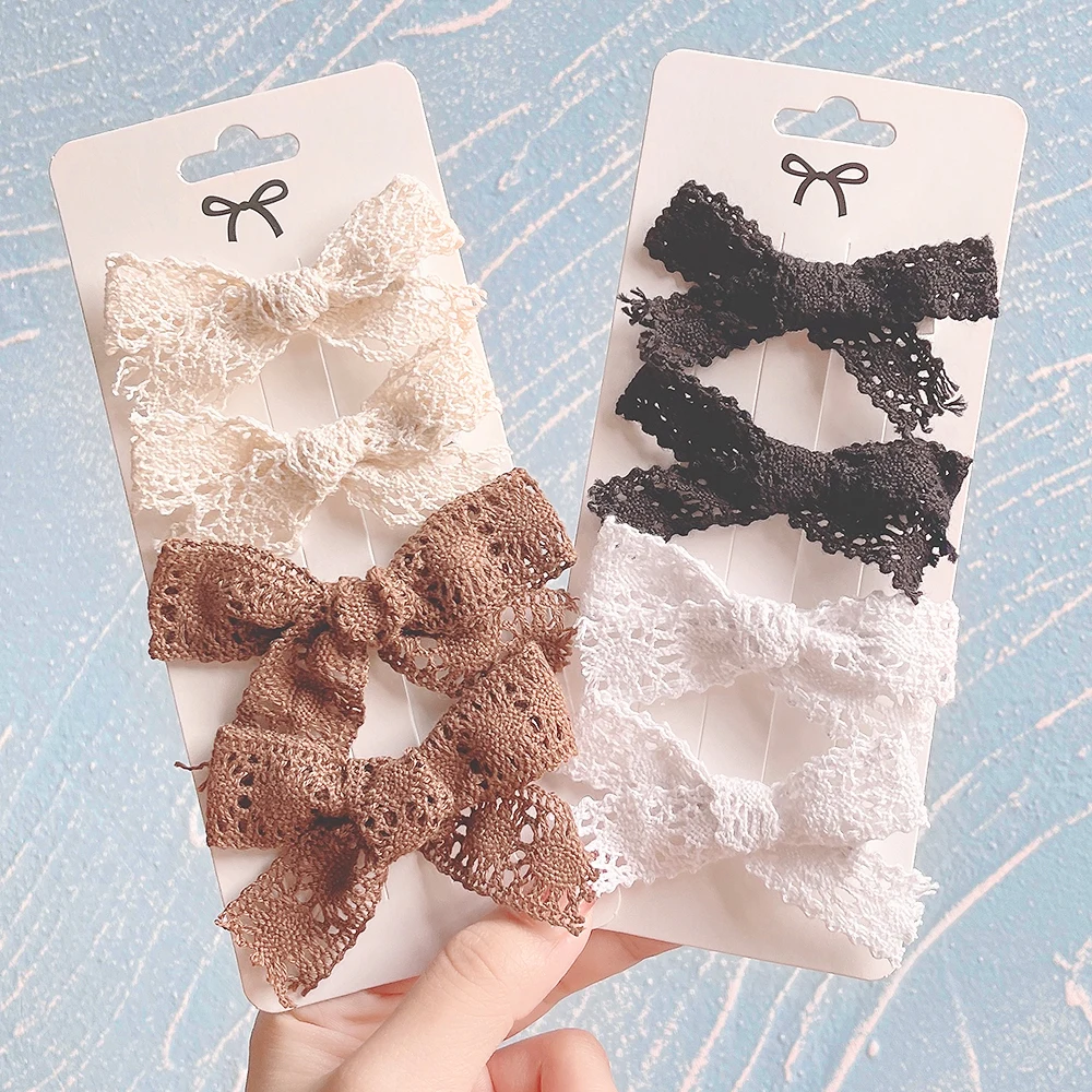 4Pcs/Set Sweet Lace Bowknot Hair Clips for Girls Newborn Boutique Bows Hairpins Barrettes Headwear Baby Hair Accessories Gift 4