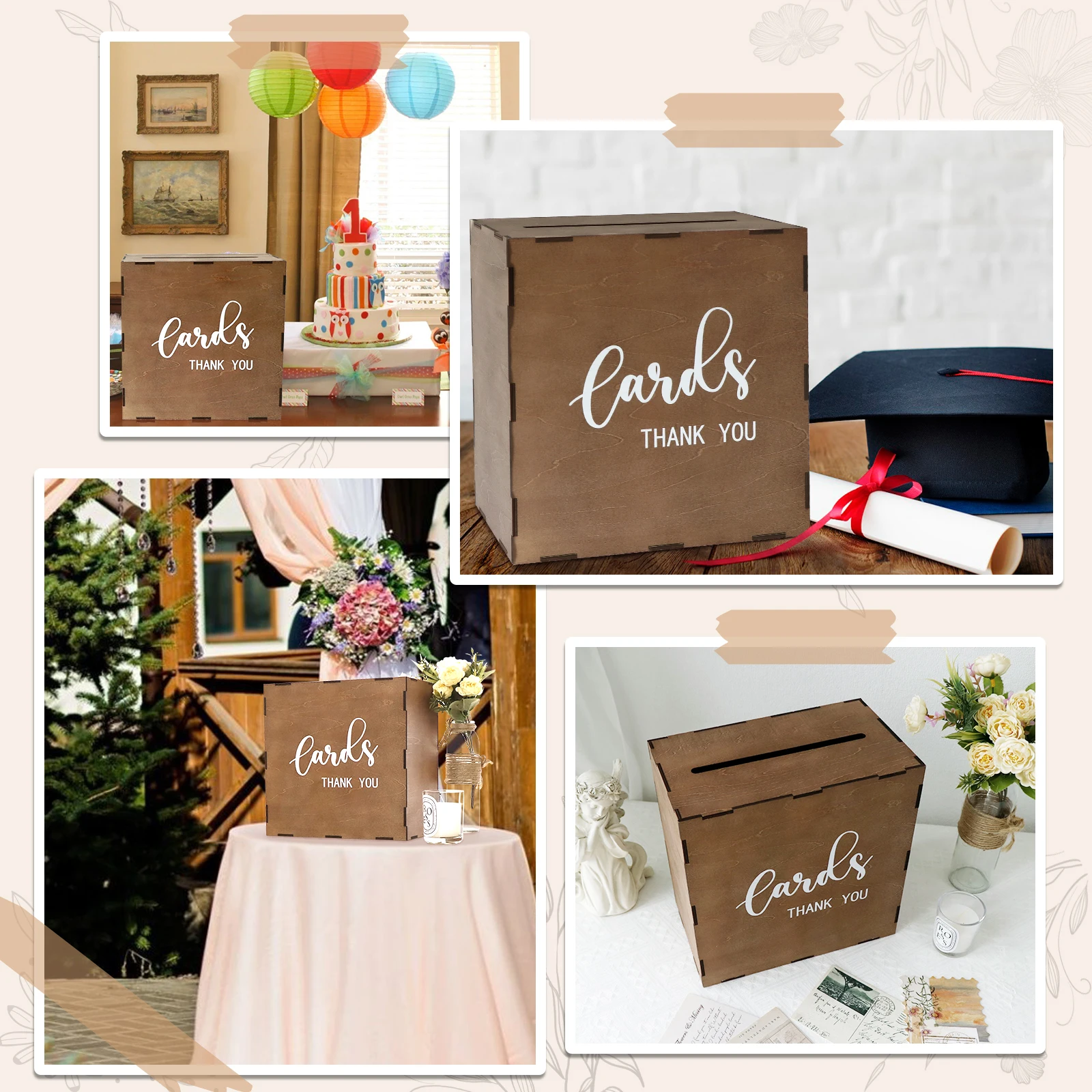 OurWarm DIY Wedding Card Box with Lock Rustic Wood Card Box Gift Card Holder Card Box Perfect for Weddings, Baby Showers, Birthdays, Graduations