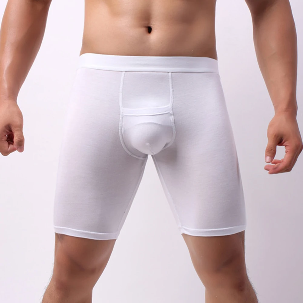 

Mens Underwear Middle Waist Long Boxer Briefs Sport Sleepwear Bottoms Convex Separation Panties Scrotum Bulge Underpants