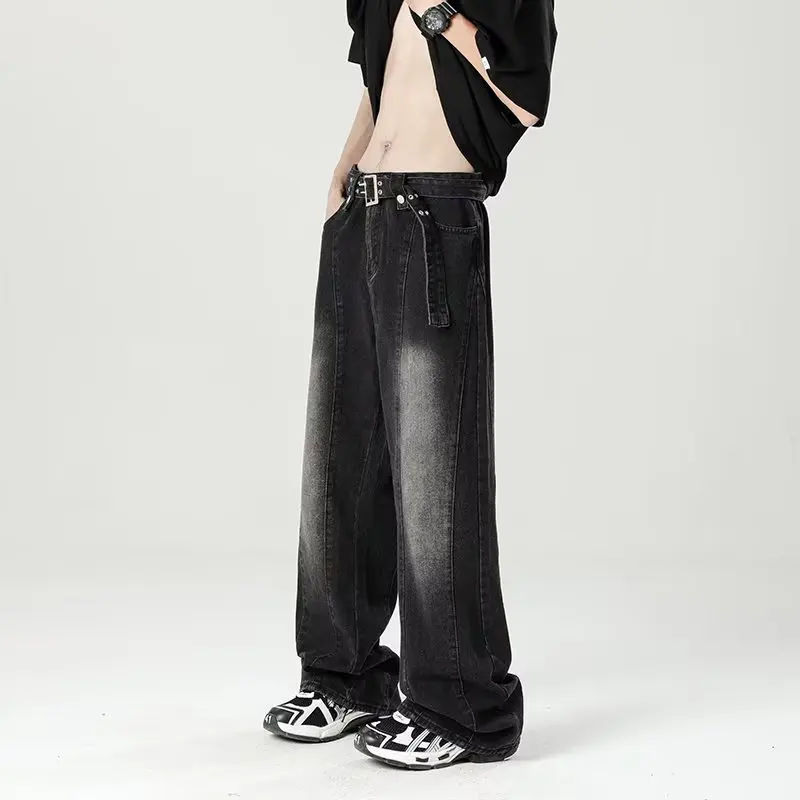

Джинсы мужские в стиле хип-хоп, потертые брюки из денима, свободные штаны в японском стиле, уличная одежда, модные повседневные мешковатые прямые джинсы